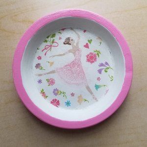 Ballerina Floral Decoupaged Pink, Green 4.25 Inch Trinket Dish, Jewelry Tray